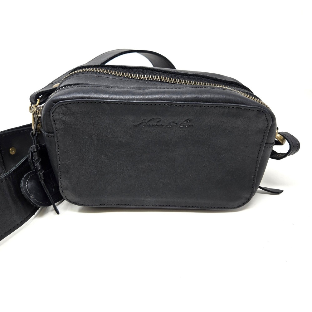 Nena & Co Leather Crossbody Bag Artisan Huipil Small Black Dual Zip Camera Bag